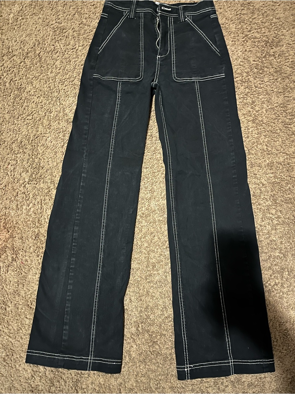 Black Boot Cut Jeans with Contrast Stitching